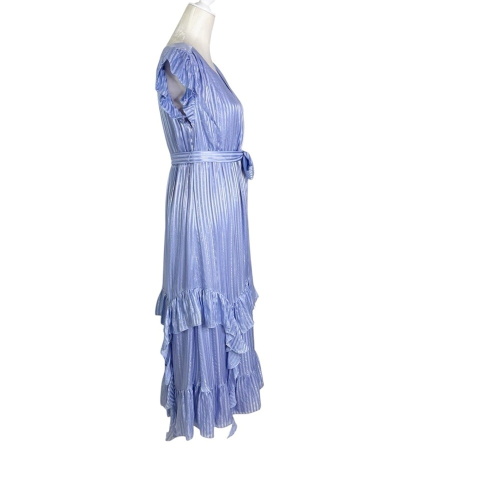 MARIE OLIVER Silk Uma Ruffle Midi Dress in Blue Jay Size M - Picture 8 of 13